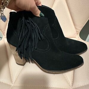 Steve Madden Black Suede Fringe Booties